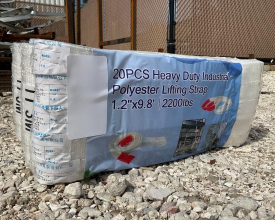 UNUSED HEAVY DUTY INDUSTRIAL POLYESTER LIFTING STRAP; APPROX 2200 LBS; APPROX 1.2in X 9.8 FT; APP...