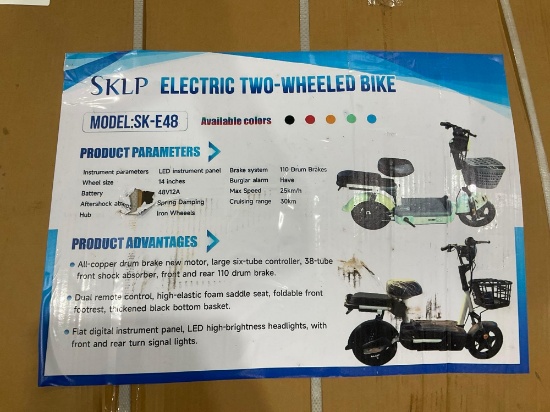 UNUSED SKLP ELECTRIC TWO-WHEELED RIDE ON SCOOTER MODEL SK-E48, LED DIGITAL INSTRUMENT PANEL, 48V,