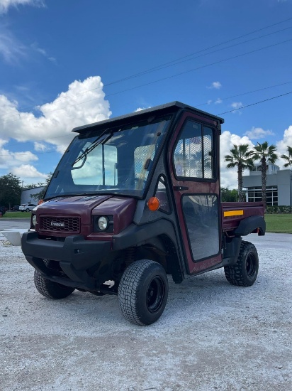 KAWASAKI MULE UTV; GAS POWERED; 4 X 2; ENCLOSED CAB; MANUAL DUMP BED, LOW HRS SHOWING