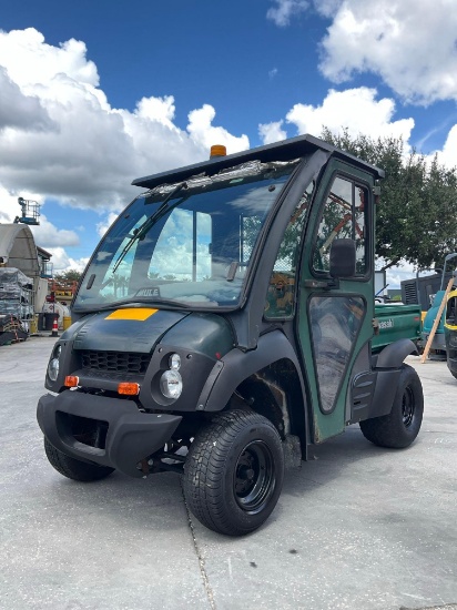 KAWASAKI MULE UTV; GAS POWERED; ENCLOSED CAB; MANUAL DUMP BED, LOW HRS SHOWING, BILL OF SALE ONLY