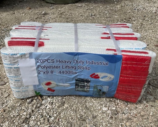 UNUSED HEAVY DUTY INDUSTRIAL POLYESTER LIFTING STRAP; APPROX 4400 LBS; APPROX 2in X 9.8FT ; APPROX
