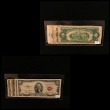 Lot Of 5 $2 Red Seal Bills