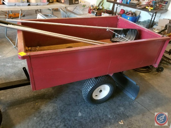 Red garden trailer with tail gate, contents included