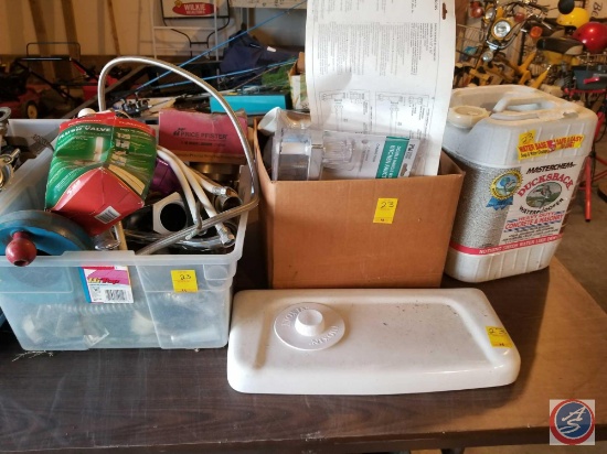 (2) boxes containing assorted plumbing supplies including flush valve, snake, faucets , fittings,