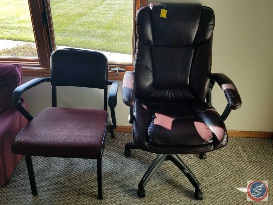 Rolling captains office chair (some peeling on arms) and a waiting room chair