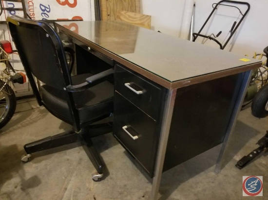 Black metal (4) drawer desk with office chair