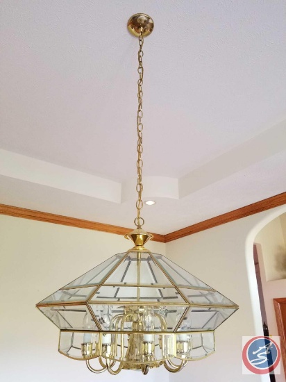 (8) arm hard wired chandelier with glass cover {{BUYER MUST REMOVE}}