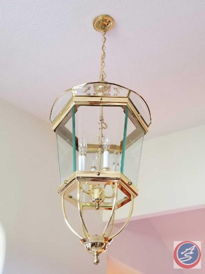 (4) arm hard wired electric chandelier with glass cover {{BUYER MUST REMOVE}}
