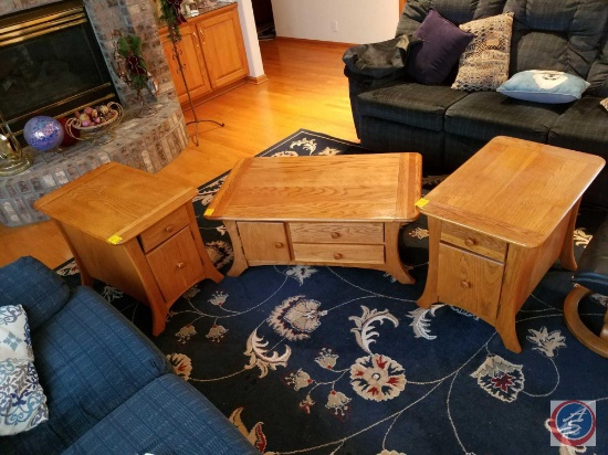 (2) Riverside Furniture wood end tables with 1 drawer/1 door (27" x 18" x 22") and coffee table with