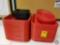 (2) stacks of red plastic food baskets and (5) Carlise small black serving plate