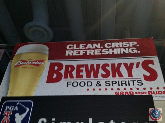 Brewsky's paper sign with styrofoam backing (96 X 48)- need ladder to remove