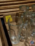 Flat containing (10) tall glass mugs with handles