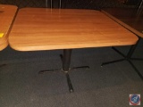 (3) light brown single pedestal tables 3' X 42