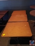 (3) light brown single pedestal tables 30