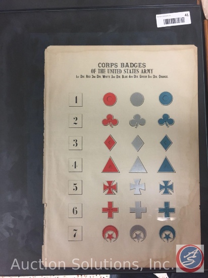 Framed Guide to Corps Badges Civil War 1 thru 7 - Measures 16 x 12'' Vintage Paper only (not framed)