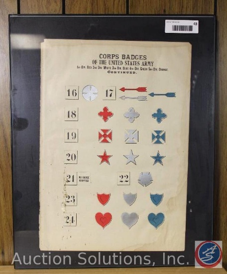 Framed Corps Badges Civil War 16 thru 24 - Measures 16.75 x 11.75'' Vintage Paper only (not framed)