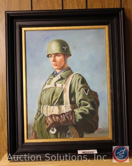 Oil Painting of Luftwaffe WWII Paratrooper, Professionally Painted by Moyse - 21 x 17''