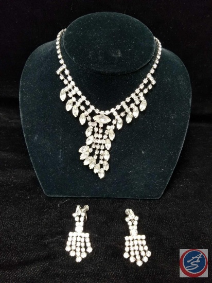 Rhinestone necklace with matching clip on earrings