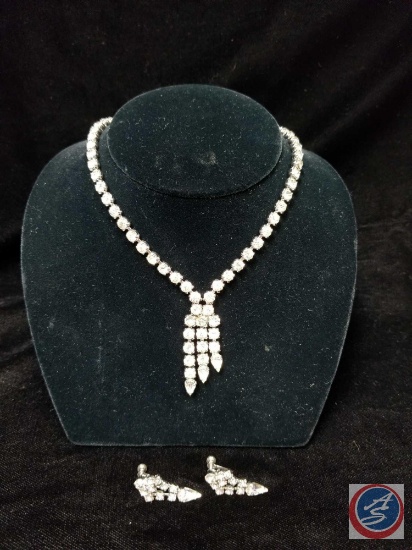 Rhinestone necklace with matching clip on earrings