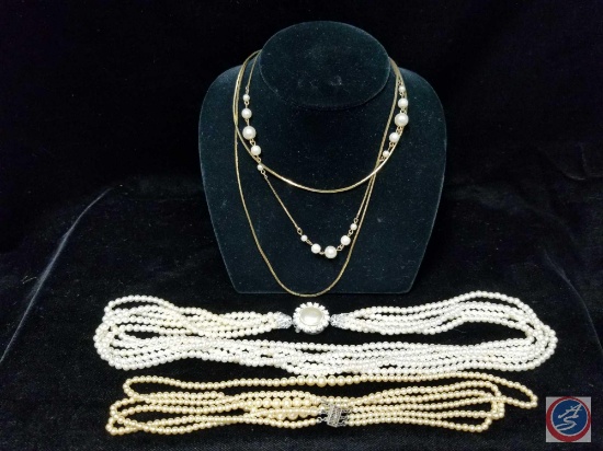 (3) multi strand imitation pearl necklaces