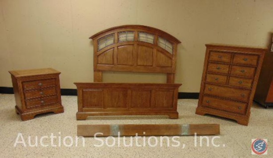 Queen Bed Frame (Head and Foot Board + Rails); Dresser 36 x 18 x 50 in.; Nightstand 26 x 17 x 24 in.