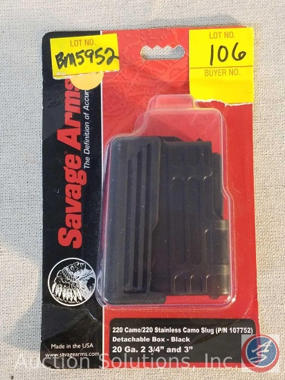 Savage Arms 220 camo/220 stainless camo slug detachable box - black. 20 ga. 2 3/4 inch and 3 inch