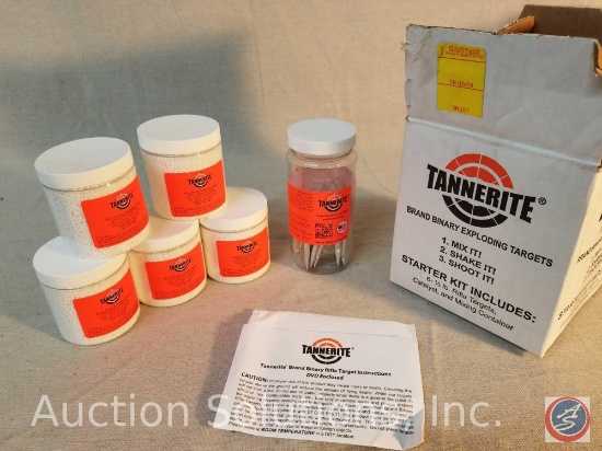 Tannerite brand binary exploding targets starter kit, including catalyst, mixing container, and