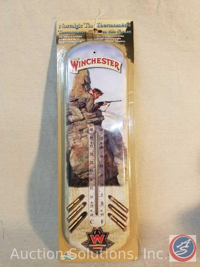 Rivers Edge Nostalgic Tin Thermometer, measuring 5in X 17in in height. In original packaging.