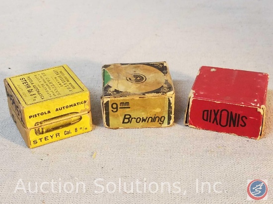 (3) boxes of ammunition including Browning 9 mm, Steyr 8mm, and German ammunition