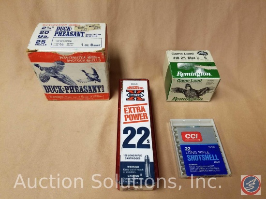 (4) boxes of ammunition including Winchester 20 ga, Remington 410 ga, CCI 22lr, and Western Super X