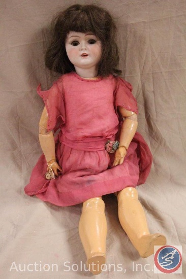 FULPER POTTERY CO 23" doll bisque head, open/close brown glass eyes (work), hair lashes, open mouth