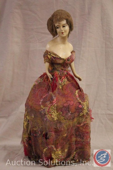 LAMP DOLL, 15" tall, arms jointed to body by wire, mohair wig, painted features, unknown maker