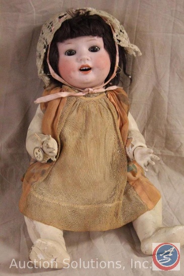 HEUBACH KOPPELSDORF 20" bisque head baby doll, open/close brown eyes, open mouth with teeth, brown
