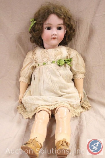 HANDWERCK HALBIG 30" doll bisque head, open/close brown eyes (work), open mouth, brown wig,