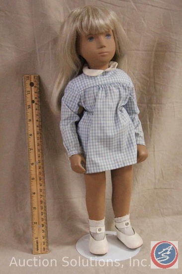 SASHA DOLL 16" tall, blond hair, painted blue eyes, original blue checked dress. Sasha dolls were