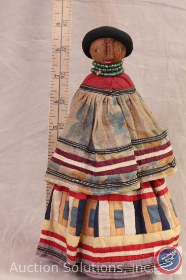 NATIVE DOLL, 9" tall, cloth doll of American Indian. Tag: Seminole Sal from the Kimball Sisters,