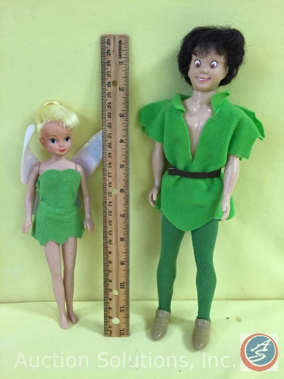 [2] ASSTD. DOLLS: a) Tinkerbell, 9.5" rubber/hard plastic doll, original clothes, Made in China; b)