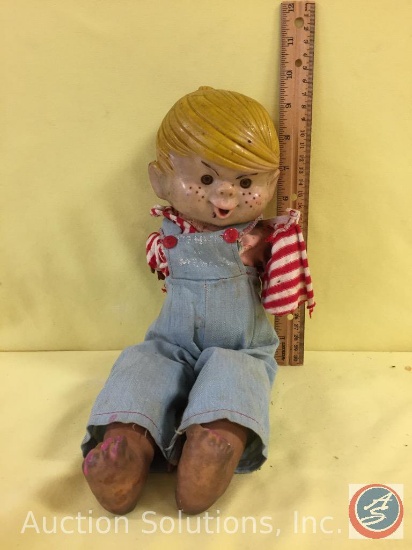 DENNIS THE MENACE, 16" tall 'talking' doll, molded hair, original clothes, (has damage - missing