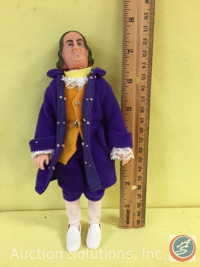BENJAMIN FRANKLIN 8" tall 'Action Figure' doll, hard rubber, original clothes.