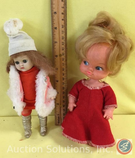 [2] ASSTD. DOLLS: a) 8" Hard Plastic 'Muffie' type doll, jointed limbs, open/close eyes; b) 8"