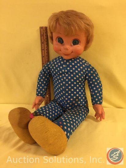 MRS BEASLEY, 20" tall doll with hard rubber face and hands, cloth body, no clothes, missing glasses,