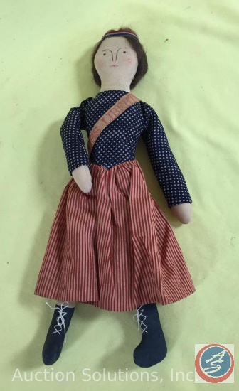 MISS LIBERTY DOLL, 18" tall cloth doll, original clothes, stars and stripes.