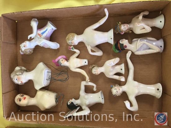 BOX OF HALF DOLLS, 10 porcelain dolls