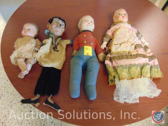 [4] VINTAGE DOLLS: CHARLIE CHAPLIN-TYPE PUPPET DOLL, head appears to be clay or terracotta, black