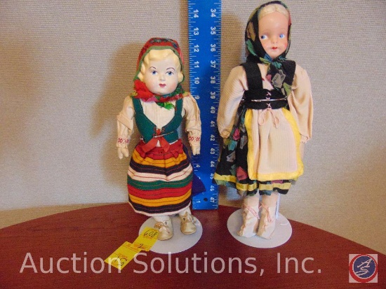 [2] VINTAGE FOREIGN DOLLS: FOREIGN DOLL, 14" tall, head c/be plastic or compo, cloth body or limbs.