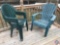 (3) Grosfillex Plastic Stacking Lawn Chairs, and (1) Hard Plastic Lounge Chair