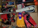 (4) flats containing work gloves, hand tools, Husky stubby set, drill bits, power outlets, hammer,