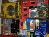 (4) flats containing nails, screw, DeWalt construction kit, Stanley chargers, and more