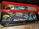 Rally 2-drawer tool box, and (2) metal tool boxes. Assorted tools inside included