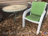Large Glass-Top Patio Table and (4) Patio Chairs